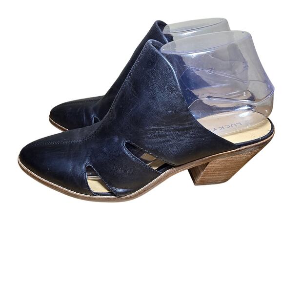 Lucky Brand Orinthia Leather Black Amsterdam Mules Slides Block Heel Size 8.5 M - Picture 4 of 8